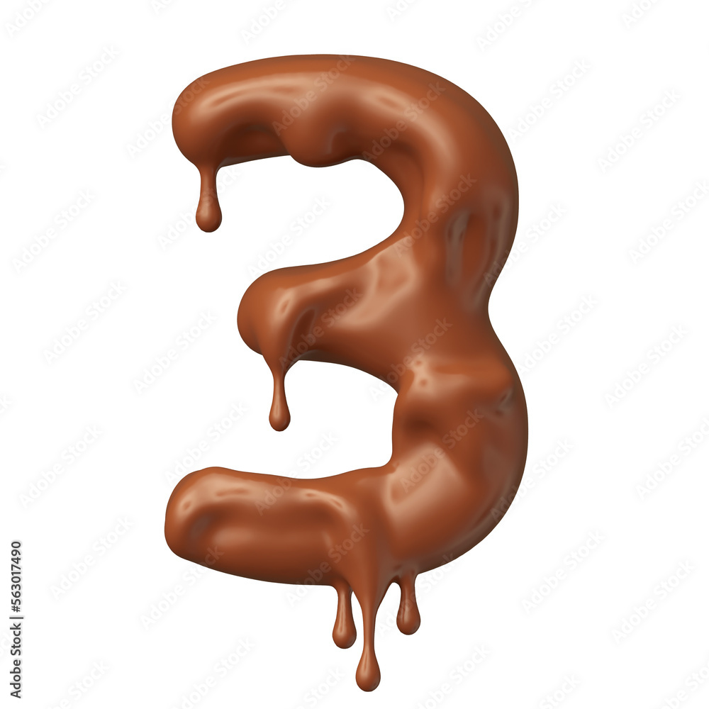 Obraz premium Chocolate number 3 in realistic 3d render