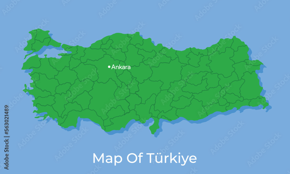 Vector green map of turkey detailed map with regions the republic of Türkiye