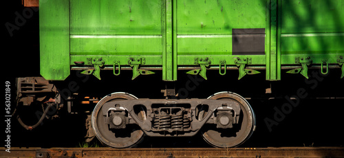 Obraz na płótnie Abstract image of the wheels of a railway freight car on a track. w salonie
