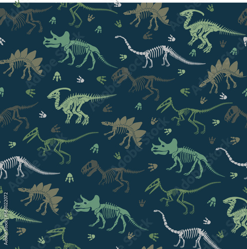 Seamless vector pattern with dinosaur skeleton.  © Оксана Омельченко