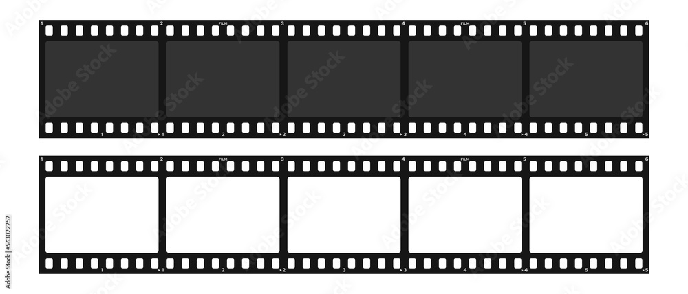 Set of filmstrip isolated on transparent background. Retro film strip frame. Vector illustration