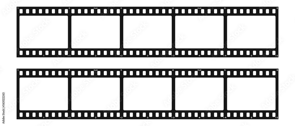 Set of filmstrip isolated on transparent background. Retro film strip frame. Vector illustration