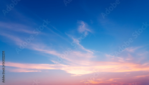 Beautiful bright sunset sky with clouds. Sunset sky background © Inga Av