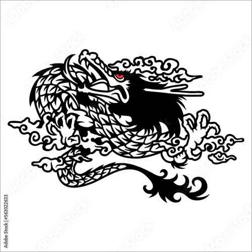 dragon illustration with batik motif can be used as a graphic design