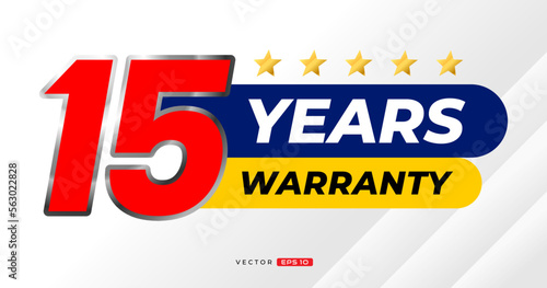15 years warranty label. for icon, badge, logo, sticker, tag. vector label illustration 
