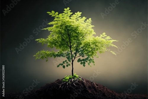 Growth tree young plant Natural green background, ai generated