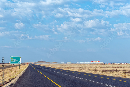Road N1 at Trompsburg with three crosses and a hospital
