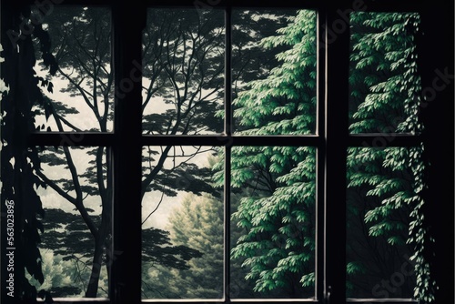 silhouette of a tree in a window   ai generated