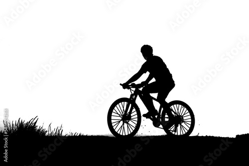 Fototapeta Naklejka Na Ścianę i Meble -  Silhouettes of mountain bikes and cyclists in the evening happily. Travel and fitness concept