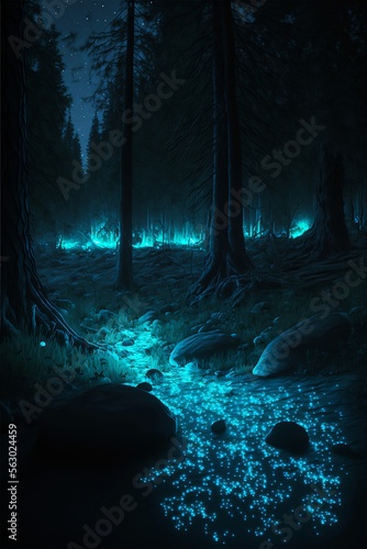 A glowing pine forest digital art