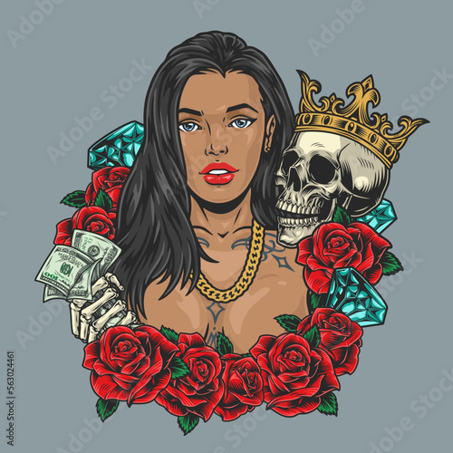 Hot Latino woman logotype colorful