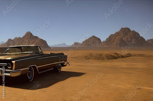 Fényképezés 60s car in the desert route 66 las vegas nevada cadillac