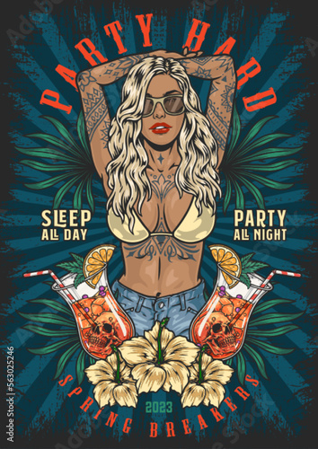 Bikini party women colorful poster
