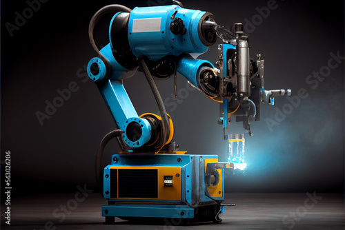 Industrial robots are welding automotive part in factory created with Generative Ai