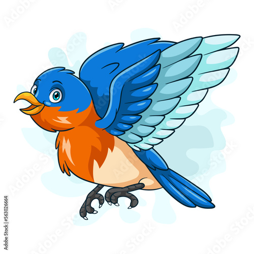 Cartoon little blue bird on white background