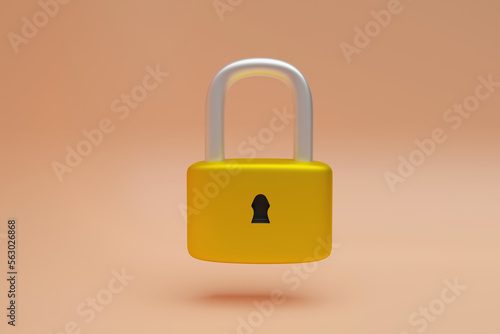 yellow padlock in 3d rendering design.