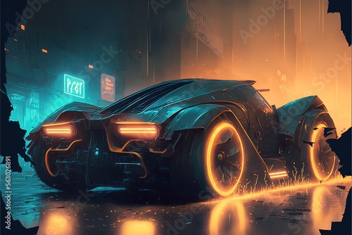 Futuristic modern cyberpunk car. Neon background. AI