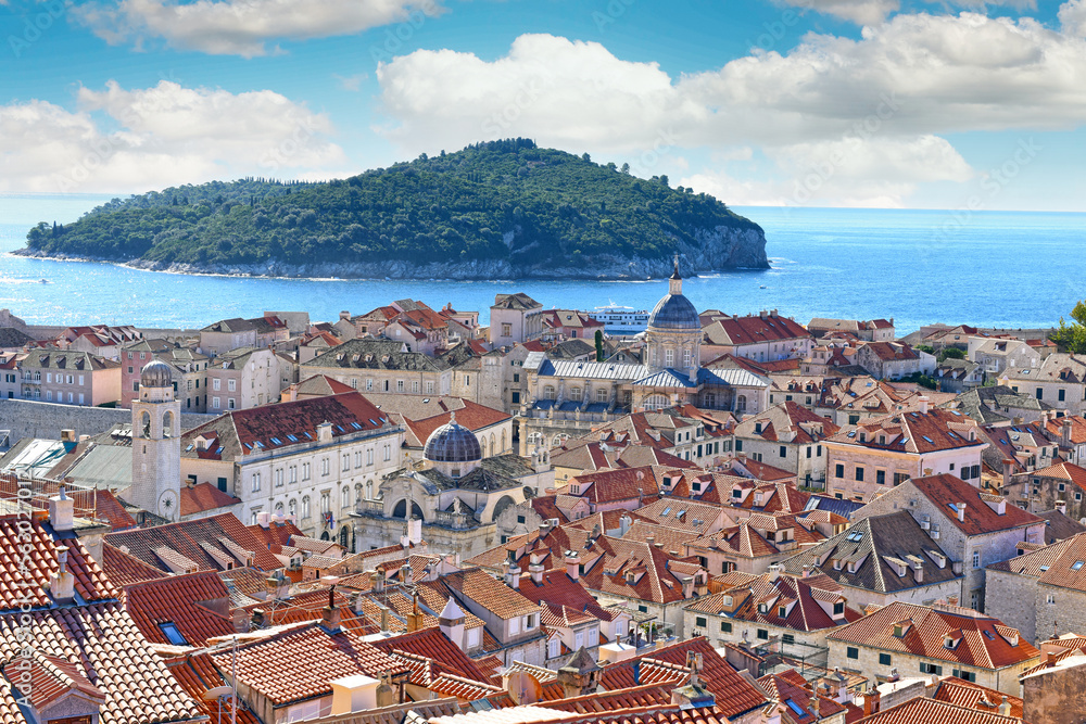view over the old city of Dubrovnik to the island Lokrum, Dubrovnik , Croatia