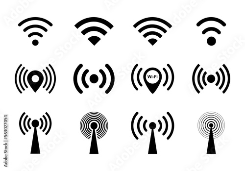 Wi-Fi and wireless icon set. Wireless level and wifi signal. WiFi zone sign. Mobile connection icons. Vector