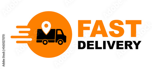 Fast delivery icon with truck. Delivery service icon. Express shipping. Free delivery. Vector illustration.