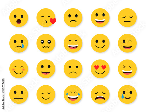 Emoticons icon set. Emoji stickers. Cartoon smile icon. Vector