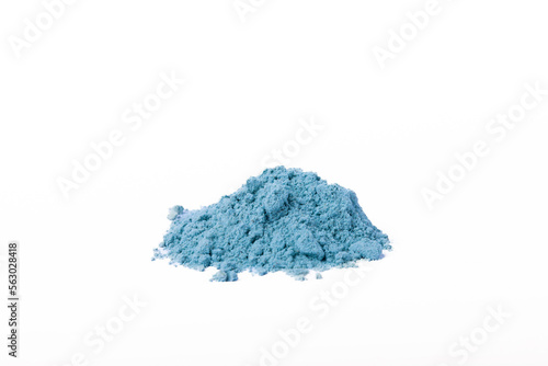 Blue spirulina powder isolated on white background.