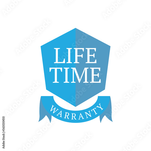 blue life time warranty logo stamp on white background,flat style,Sign, label, sticker.Vector illustration.
