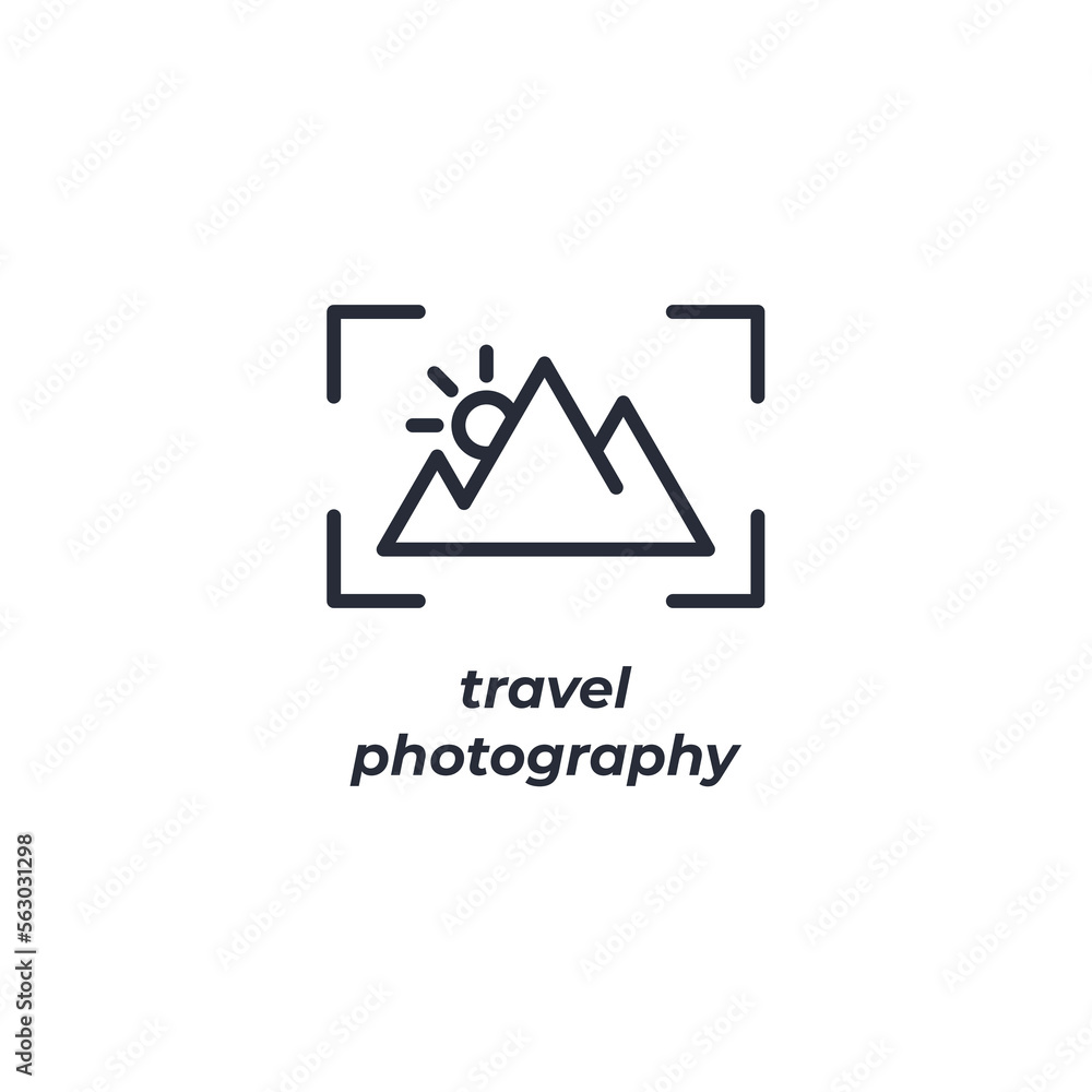 Vector sign travel photography symbol is isolated on a white background. icon color editable.