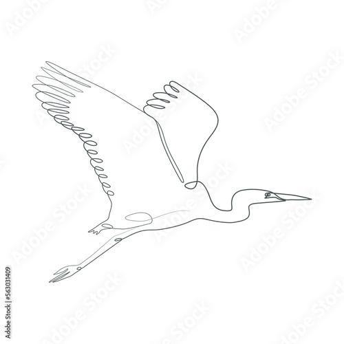 Continues line art drawing crane stork vector linear illustration