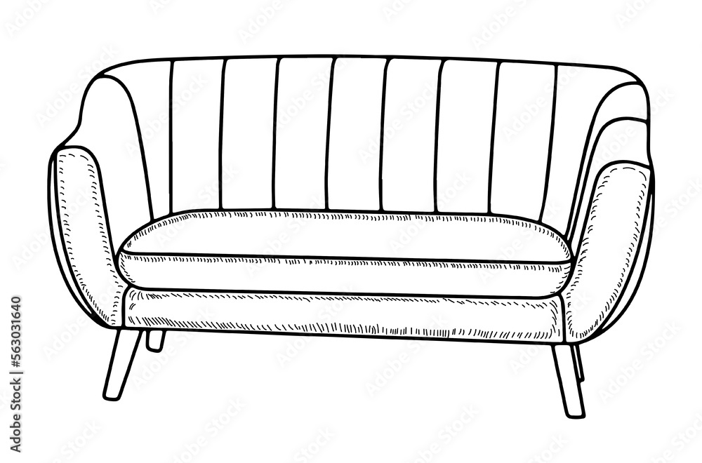 Drawing sketch, silhouette outline sofa, couch, couch, daybed, chaise longue, ottoman. Line style and brush strokes Drawing sketch, silhouette outline sofa, couch, couch, daybed, chaise longue, ottoman. Line style and brush strokes