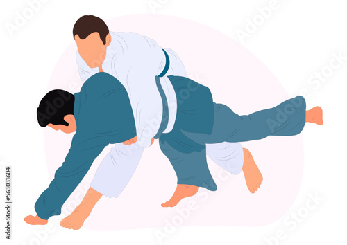 Athlete judoist, judoka, fighter in a duel, fight, match. Judo sport, martial art. Flat style.