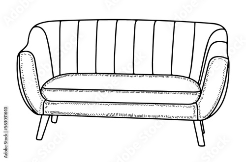 Drawing sketch, silhouette outline sofa, couch, couch, daybed, chaise longue, ottoman. Line style and brush strokes
