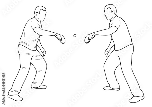 Silhouette outline athlete tennis player in table tennis. Sketch line drawing sports game. Vector sport figure