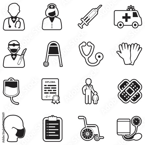 Doctor and Nurse Icons. Line With Fill Design. Vector Illustration.