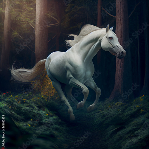 Horse in forest  created with Generative AI technology.