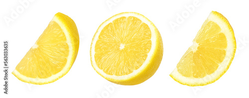 half ripe lemon and slices isolated, Fresh and Juicy Lemon, transparent png, cut out.