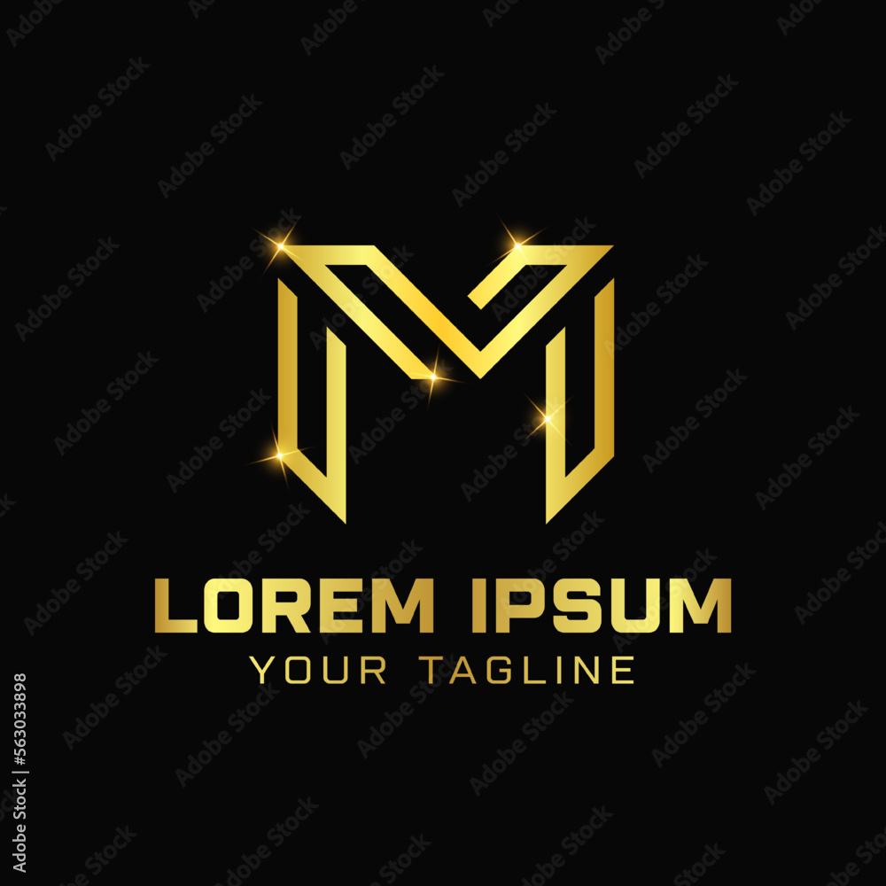 Premium gold letter M logo design with line style for personal identity and business name Premium gold letter M logo design with line style for personal identity and business name