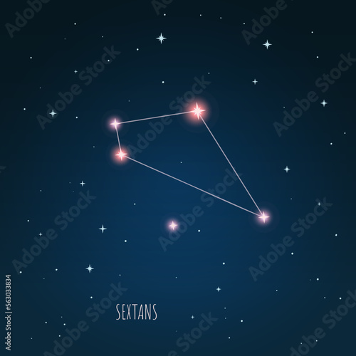 Constellation scheme in starry sky. Open space. Vector illustration Sextans constellation through a telescope