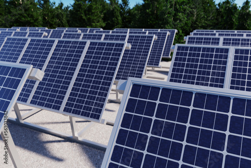 Solar panels, photovoltaic, alternative electricity source, 3d rendering