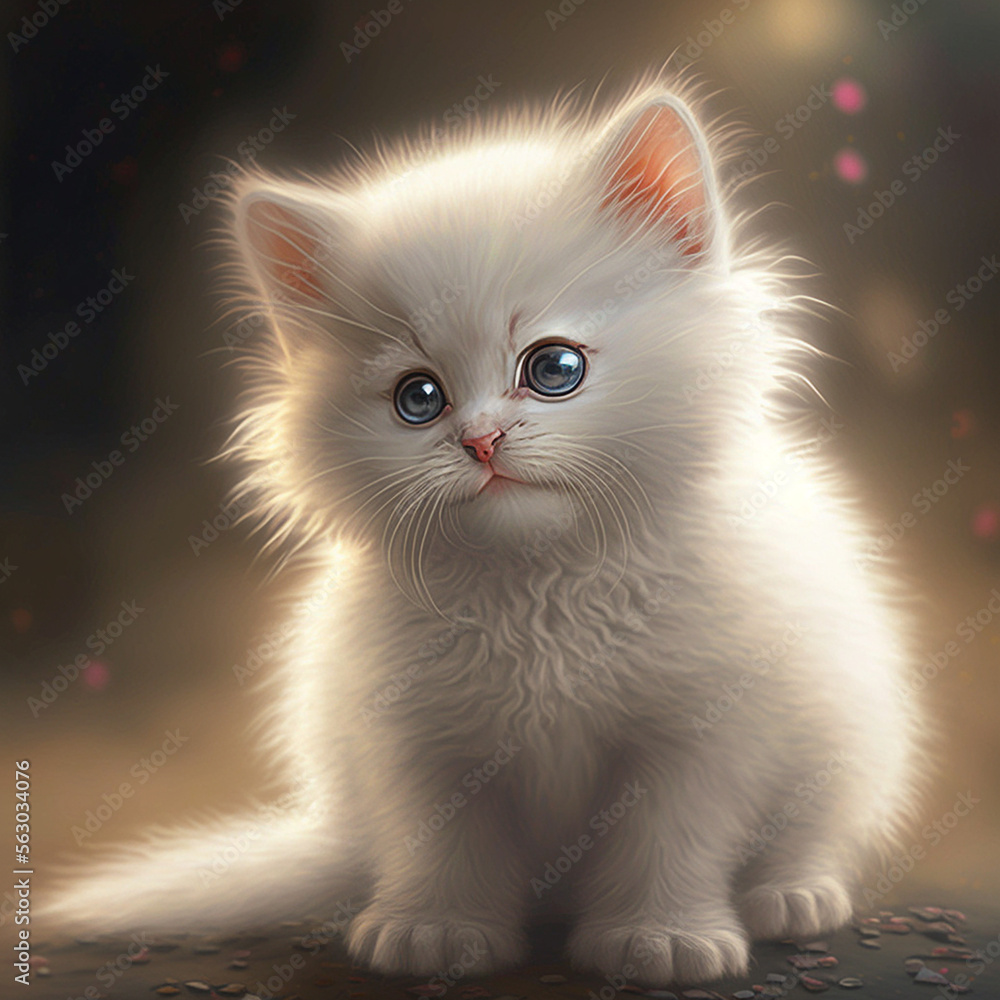White cute kitten. Generative AI. animal.