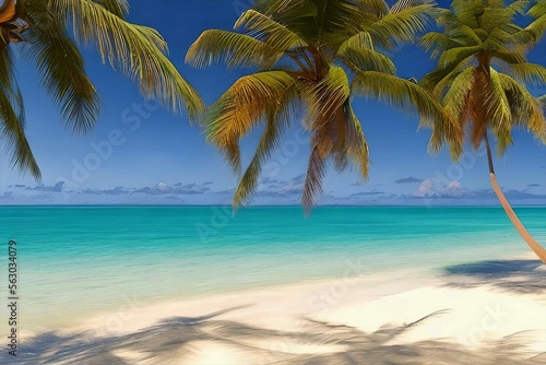 beach with palm trees and deep blue water