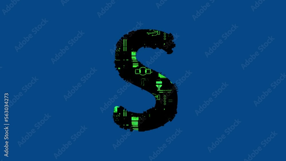 letter S - technologic cyberpunk font with green highlight, isolated - loop video letter S - technologic cyberpunk font with green highlight, isolated - loop video