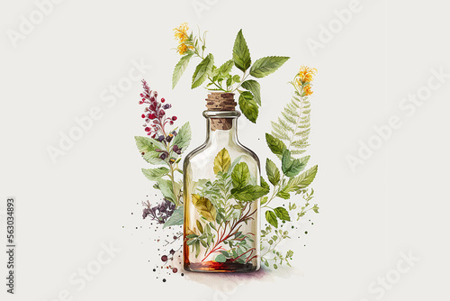 Fotomurale Herb oil bottles homeopathy herbs. Generative AI,