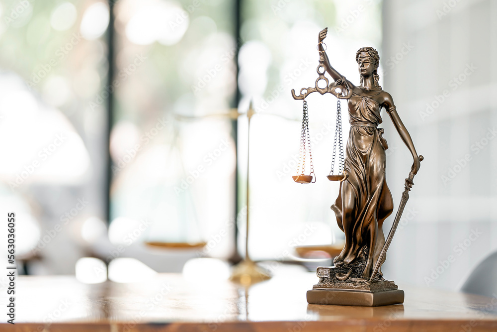 Legal and law concept. Statue of Lady Justice with scales of justice on