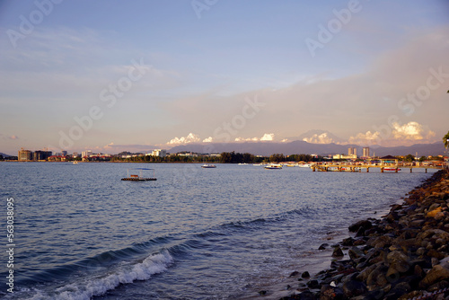 Beautiful sunset light effect on the seashore of Kinabalu Island  Malaysia