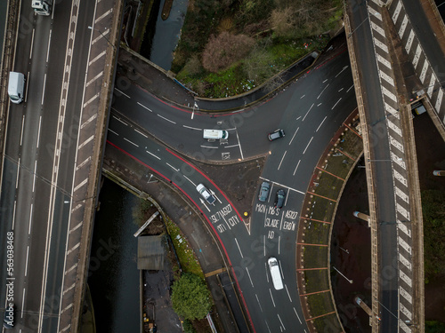 Aerial View of Vehicles Driving on Spaghetti Junction