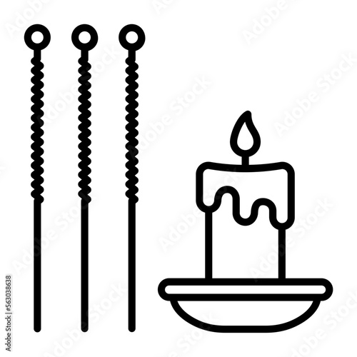 Acupuncture Needles  and candle concept, Traditional Therapy vector line icon design, beauty and personal care symbol, cosmetic dermatology sign, body aesthetics stock illustration 