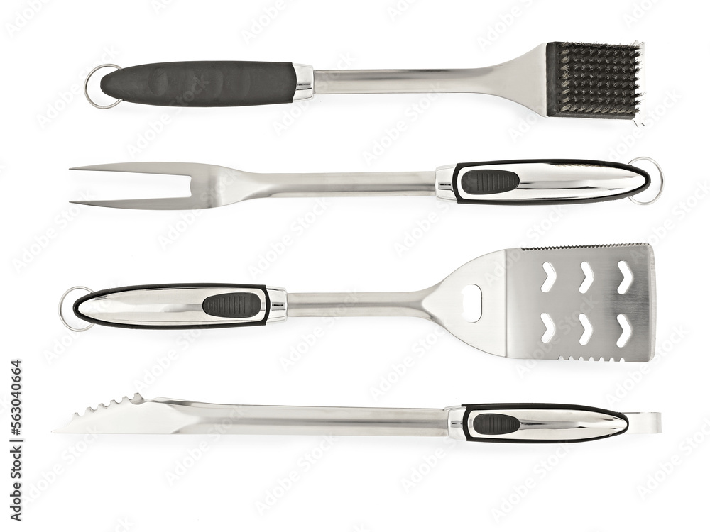 set of tools for barbecue, fork, brush, spatula
