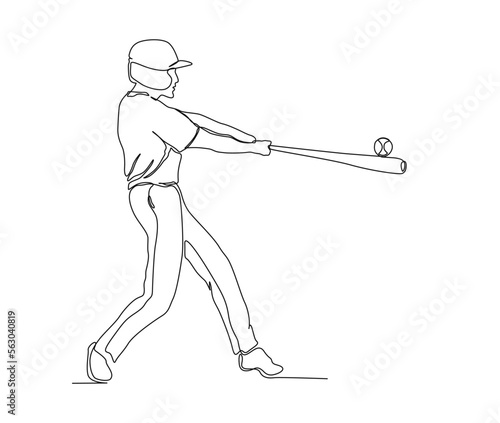 Continuous one line drawing of baseball player. Simple Baseball Sport line art vector illustration.