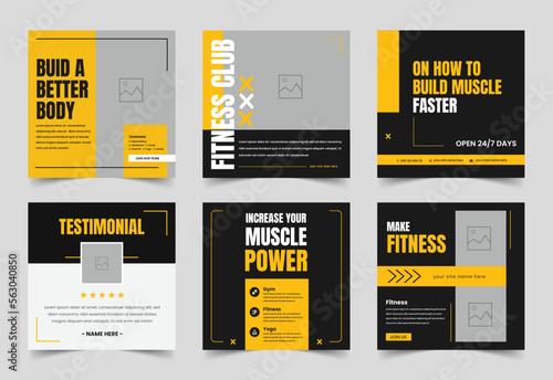 Gym and Fitness Social Media Post, square banner, gym set collection, fitness banner design